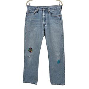 Vintage Levi's 501 Adult 32 x 30 Jeans Button Fly Distressed Denim Custom Patch